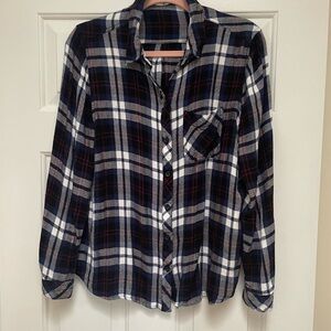 beachlunchlounge Plaid Button Down Shirt - Navy, White,Pink